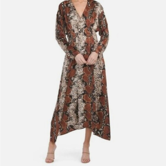 Mango Snake Print Long Sleeve V Neck Button Front Maxi Dress 4 size Small - Picture 3 of 14
